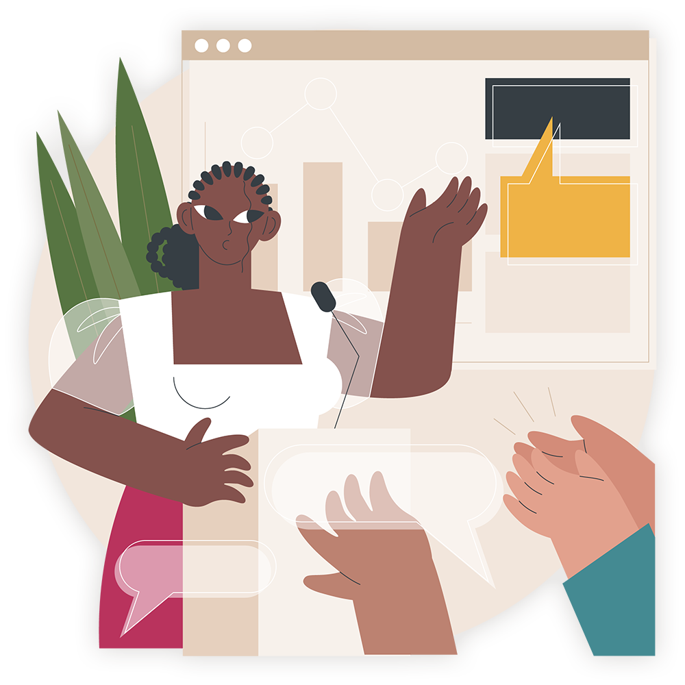 colourful illustration of leader giving presentation