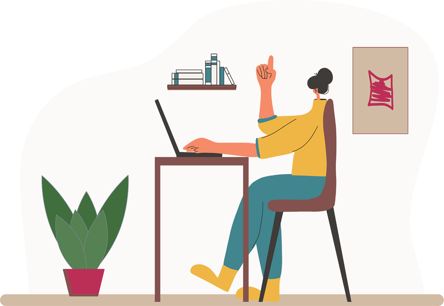 Person at a desk who gets an idea