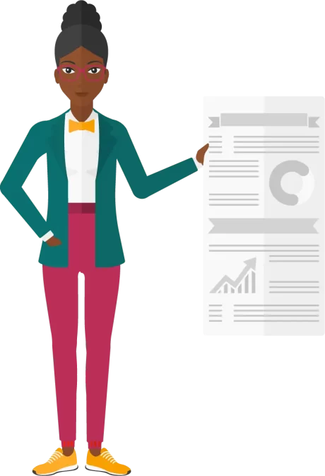 Black woman pointing to a board