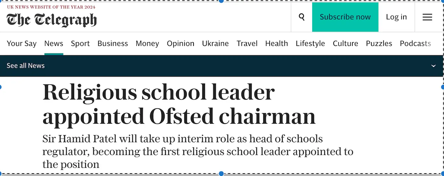 Islamophobic media story which says Religious School Leader appointed (Interim) Ofsted Chairman